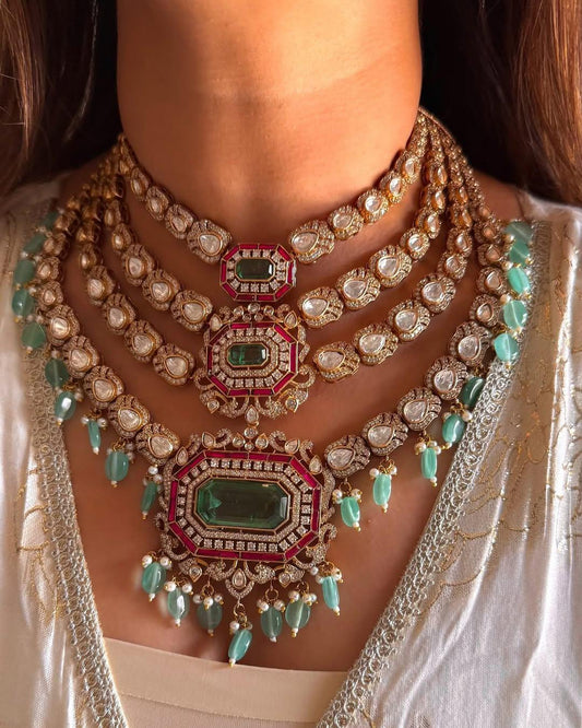 CZ Kundan Choker Necklace Set: Indian Bridal Jewelry with Earrings