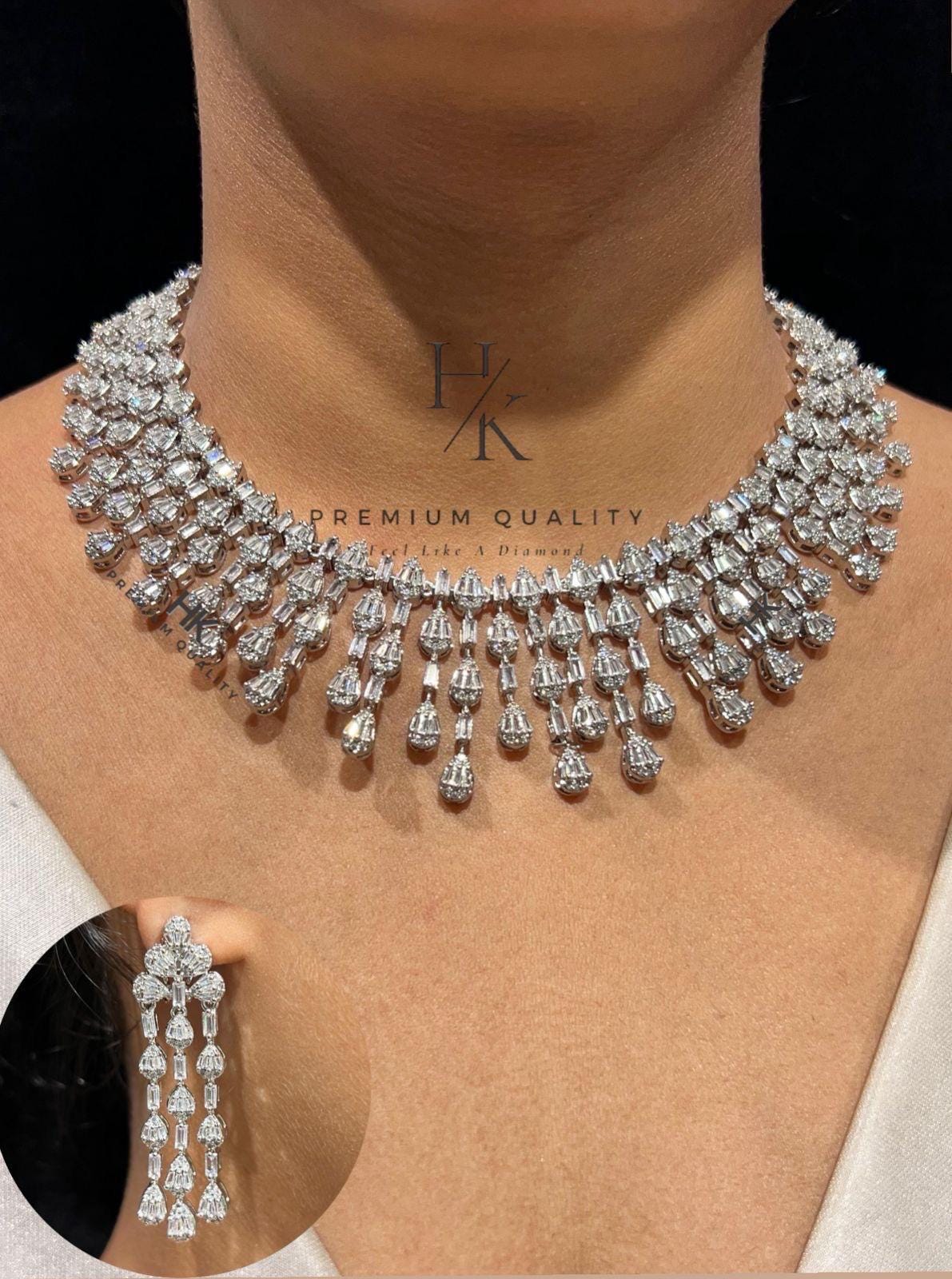 American Diamond CZ Choker Necklace Set | Indian Bridal Jewelry, Wedding Statement Piece