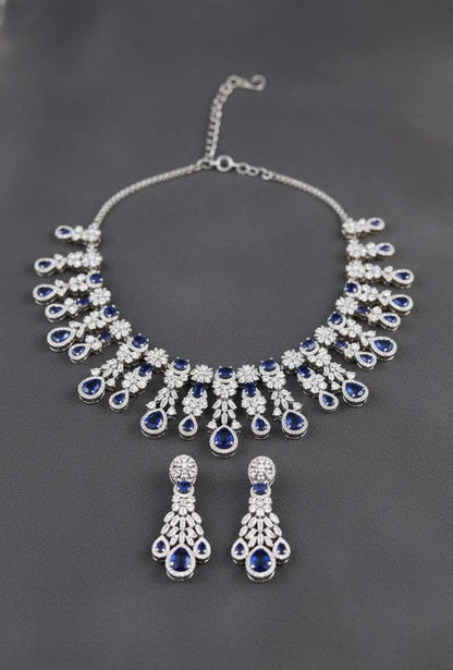 American Diamond Necklace with Earrings & maangtikka  Set , Party wear And Anniversary Gift jewelry