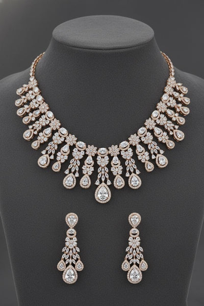 American Diamond Necklace with Earrings & maangtikka  Set , Party wear And Anniversary Gift jewelry
