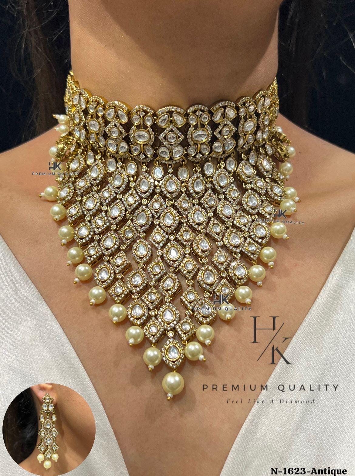 22ct Gold Plated Kundan Choker Necklace Set | Indian Bridal Jewelry