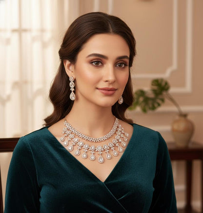 AD Stone Indian Bridal Jewelry Set | American Diamond Necklace Earrings