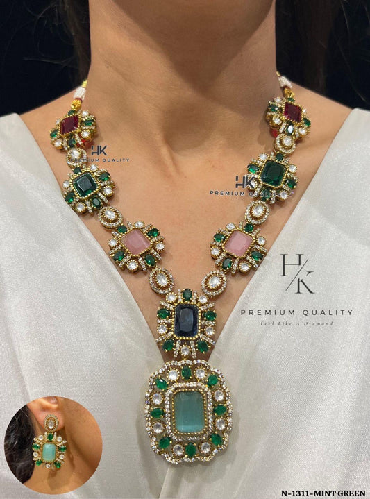 Multi-Color CZ Kundan Choker Necklace Set | Indian Bridal Jewelry with Earrings