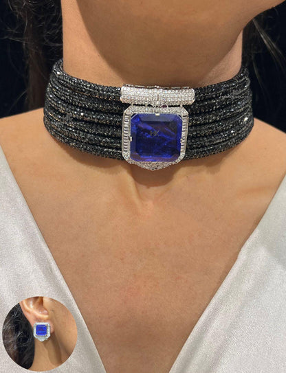 Statement Choker Necklace Set, Crystal Geometric Centerpiece, Modern Bridal Party Jewelry