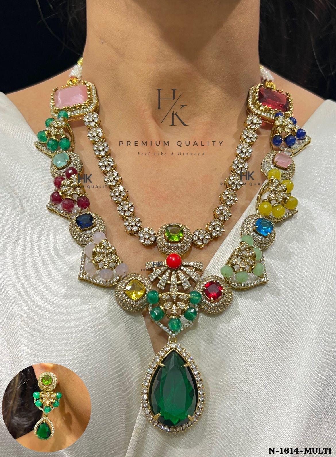 Multicolor Kundan Choker Necklace Set | CZ Indian Bridal Jewelry , wedding jewellery