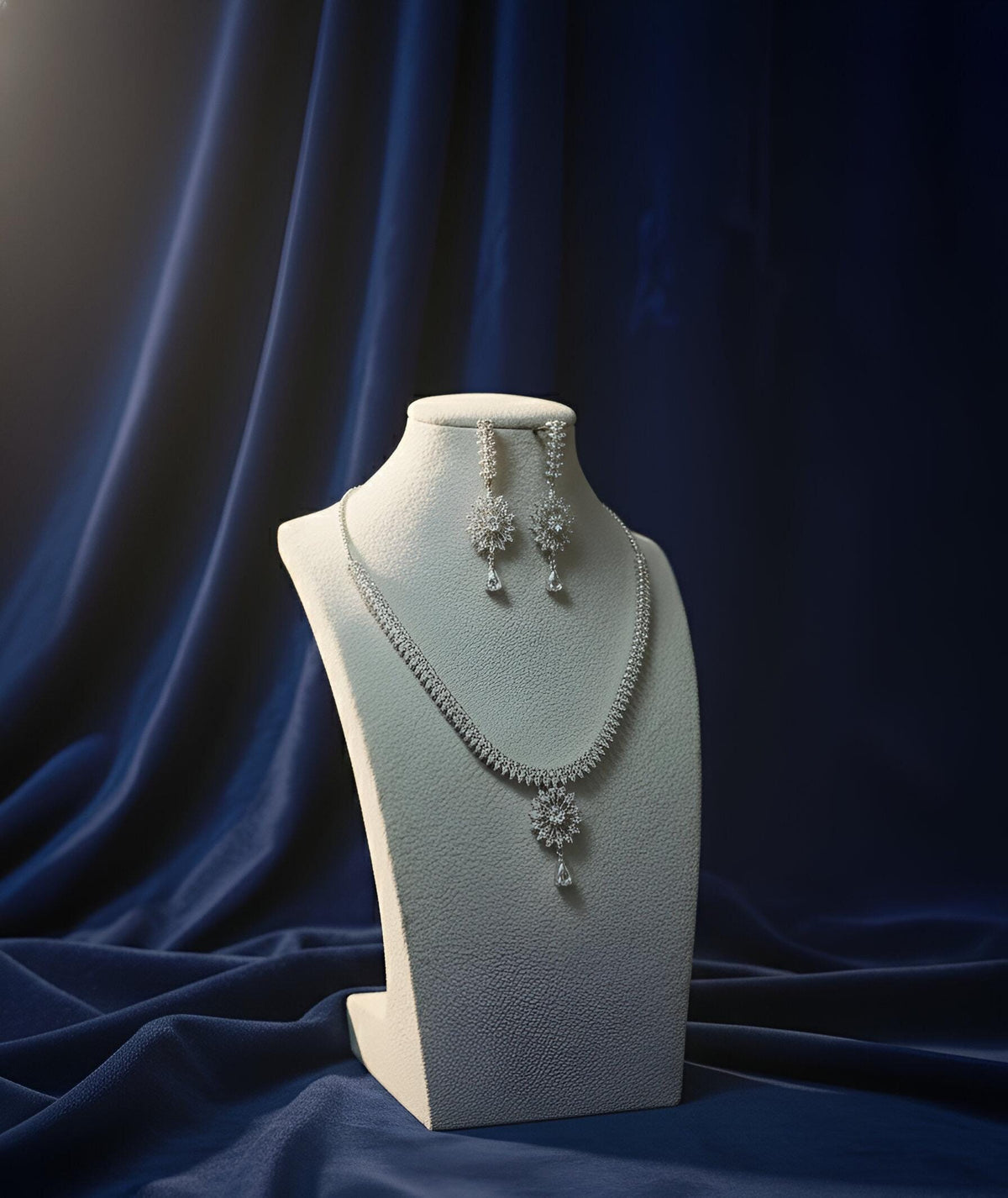 Sparkling AD Stone Indian Jewelry Set for Women , American Diamond Necklace Earrings