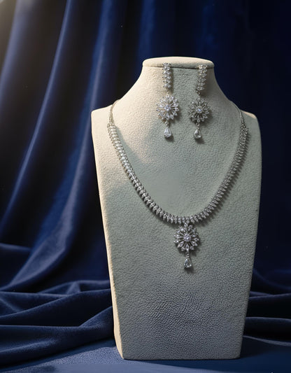 Sparkling AD Stone Indian Jewelry Set for Women , American Diamond Necklace Earrings