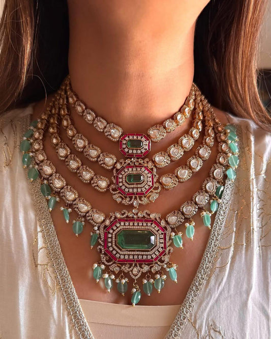 CZ Kundan Choker Necklace Set: Indian Bridal Jewelry with Earrings