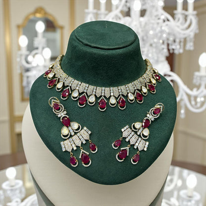 American Diamond Choker Necklace & Earrings Set | Party Jewelry