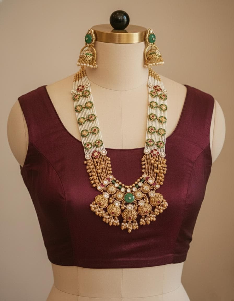 Long Indian Bridal Necklace Set with Earrings | Traditional Wedding Jewelry