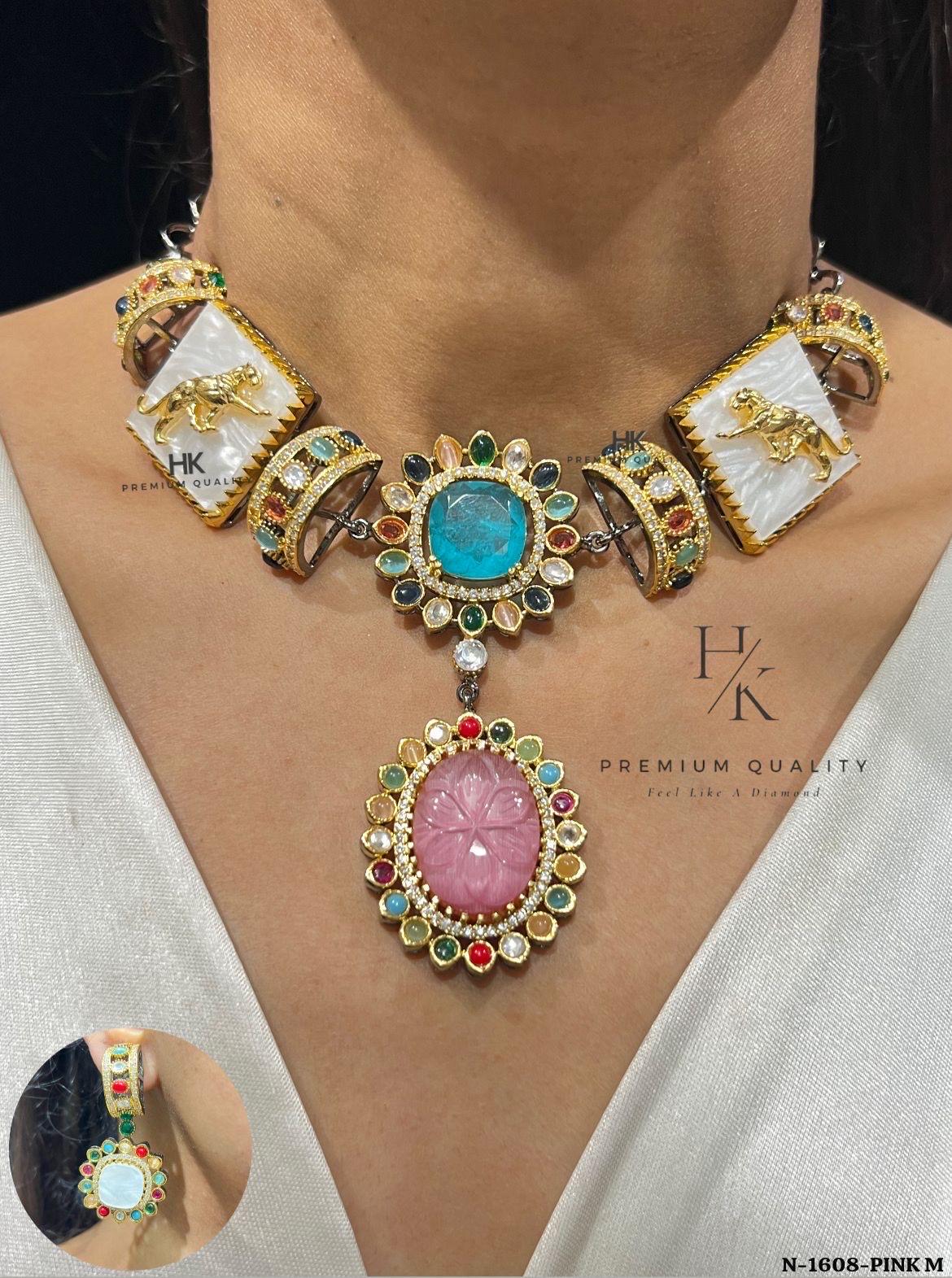 Sabyasachi-Inspired Multicolour Choker Necklace Set with Earrings | Indian Bridal Jewelry | Festive Statement Jewellery