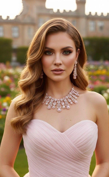 American Diamond Necklace with Earrings & maangtikka  Set , Party wear And Anniversary Gift jewelry