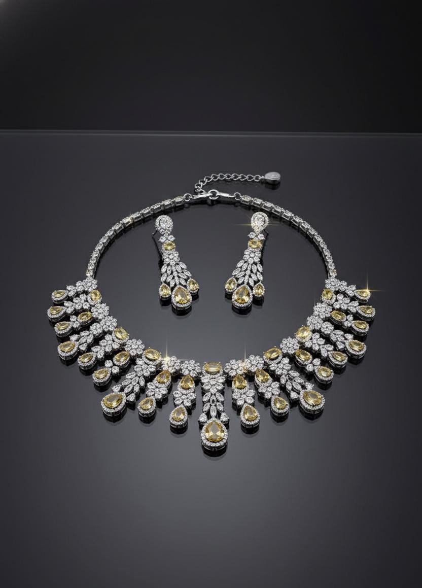 American Diamond Necklace with Earrings & maangtikka  Set , Party wear And Anniversary Gift jewelry