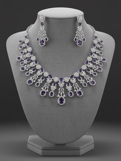 American Diamond Necklace with Earrings & maangtikka  Set , Party wear And Anniversary Gift jewelry
