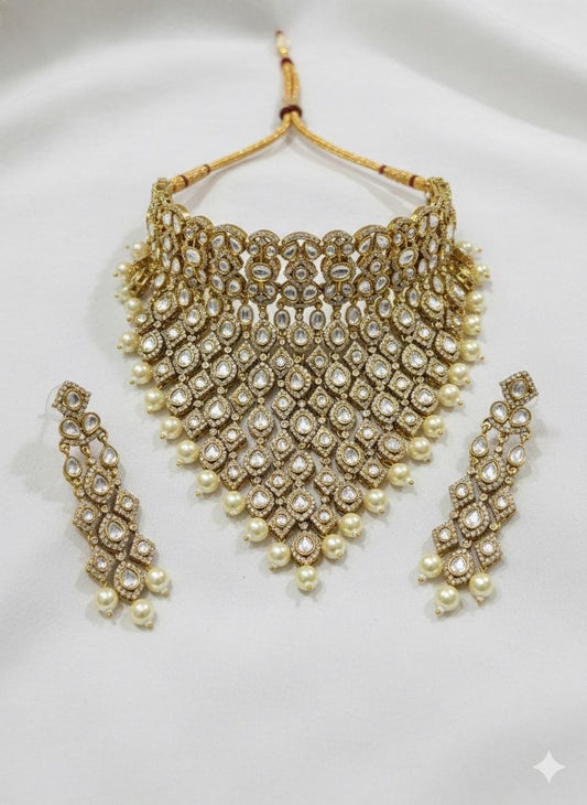 22ct Gold Plated Kundan Choker Necklace Set | Indian Bridal Jewelry
