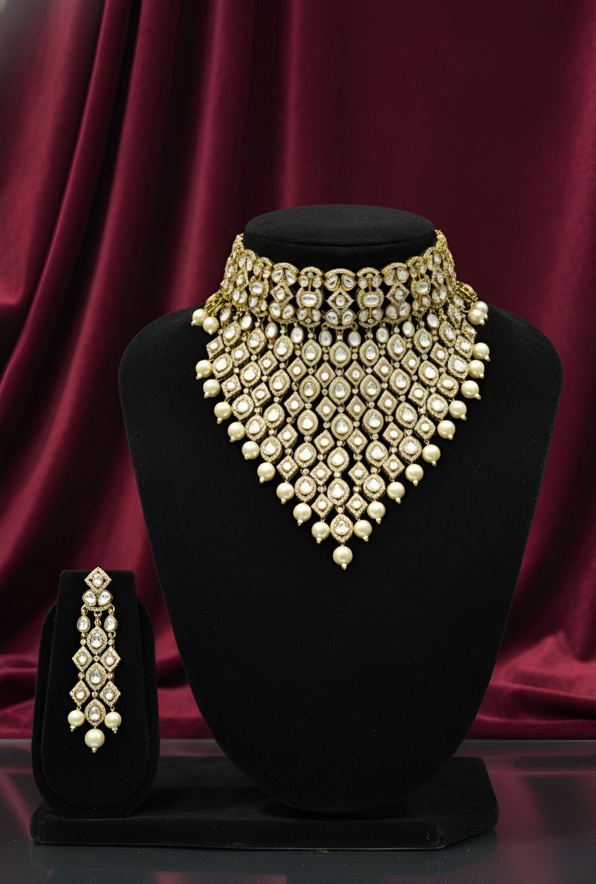 22ct Gold Plated Kundan Choker Necklace Set | Indian Bridal Jewelry