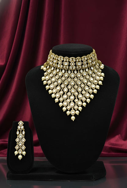 22ct Gold Plated Kundan Choker Necklace Set | Indian Bridal Jewelry