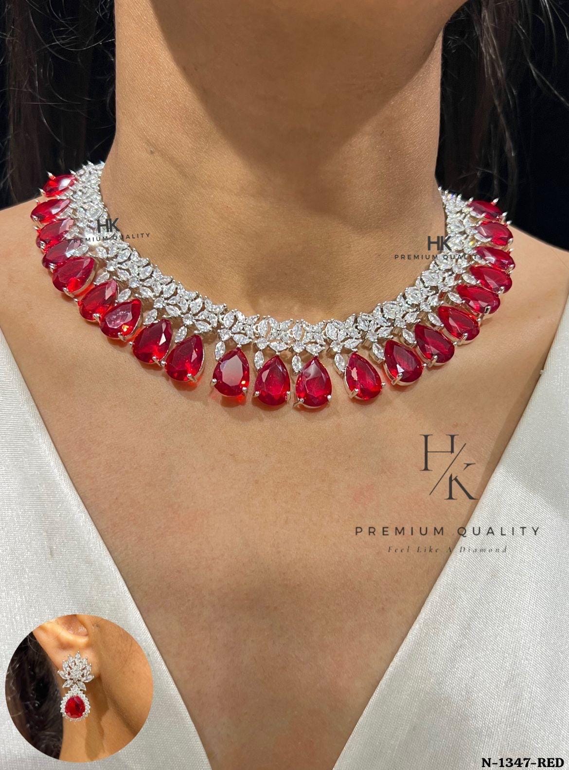 American Diamond Small Necklace with Stud Earrings | Minimal AD Jewelry Set