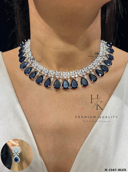 American Diamond Small Necklace with Stud Earrings | Minimal AD Jewelry Set