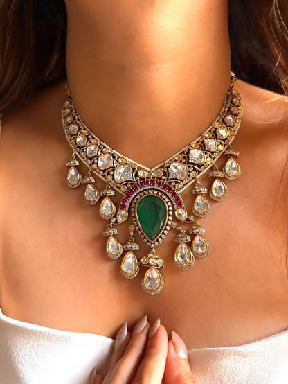 Royal Kundan Bridal Necklace Set with Maang Tikka, Earrings