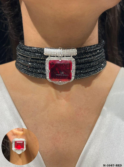 Statement Choker Necklace Set, Crystal Geometric Centerpiece, Modern Bridal Party Jewelry