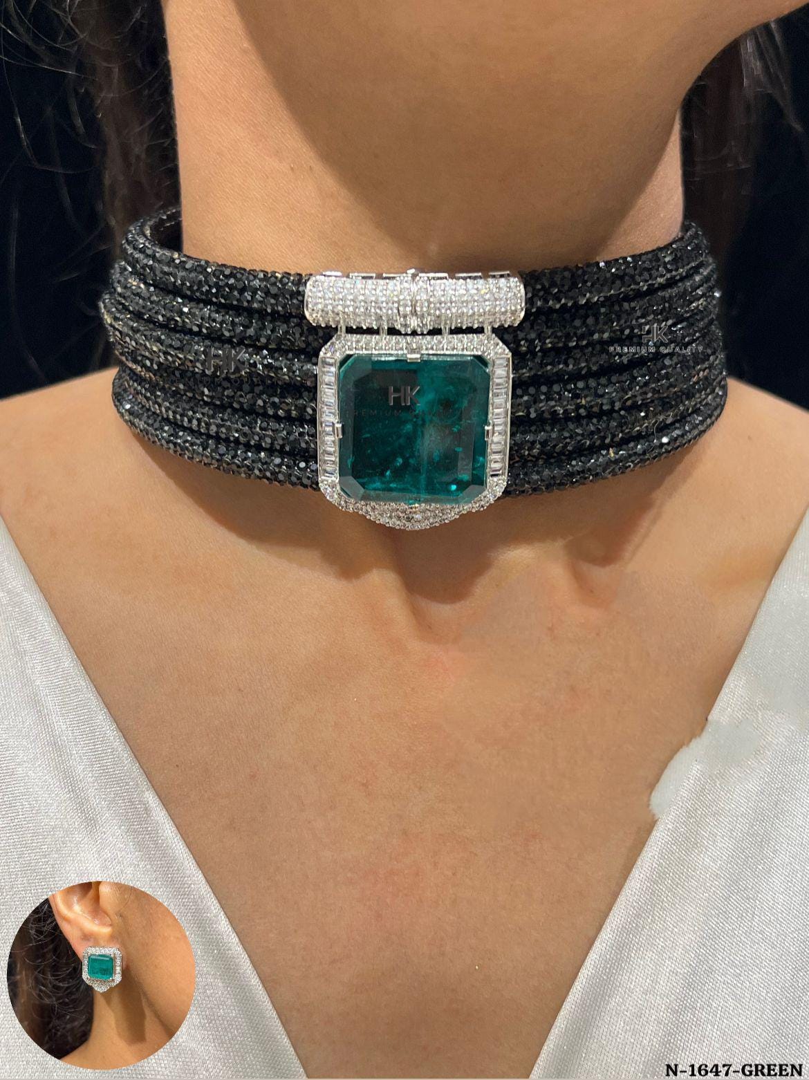 Statement Choker Necklace Set, Crystal Geometric Centerpiece, Modern Bridal Party Jewelry