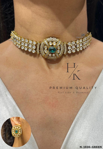 22ct Gold Plated Kundan Choker Set | AD Stone Earrings , gift for her