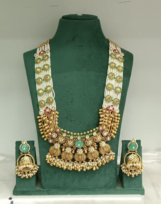 Long Indian Bridal Necklace Set with Earrings | Traditional Wedding Jewelry