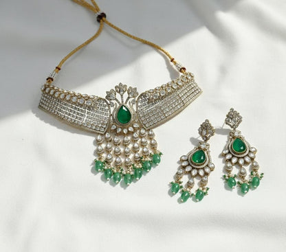 CZ Kundan Choker Set | Indian Bridal Jewelry with Maangtikka