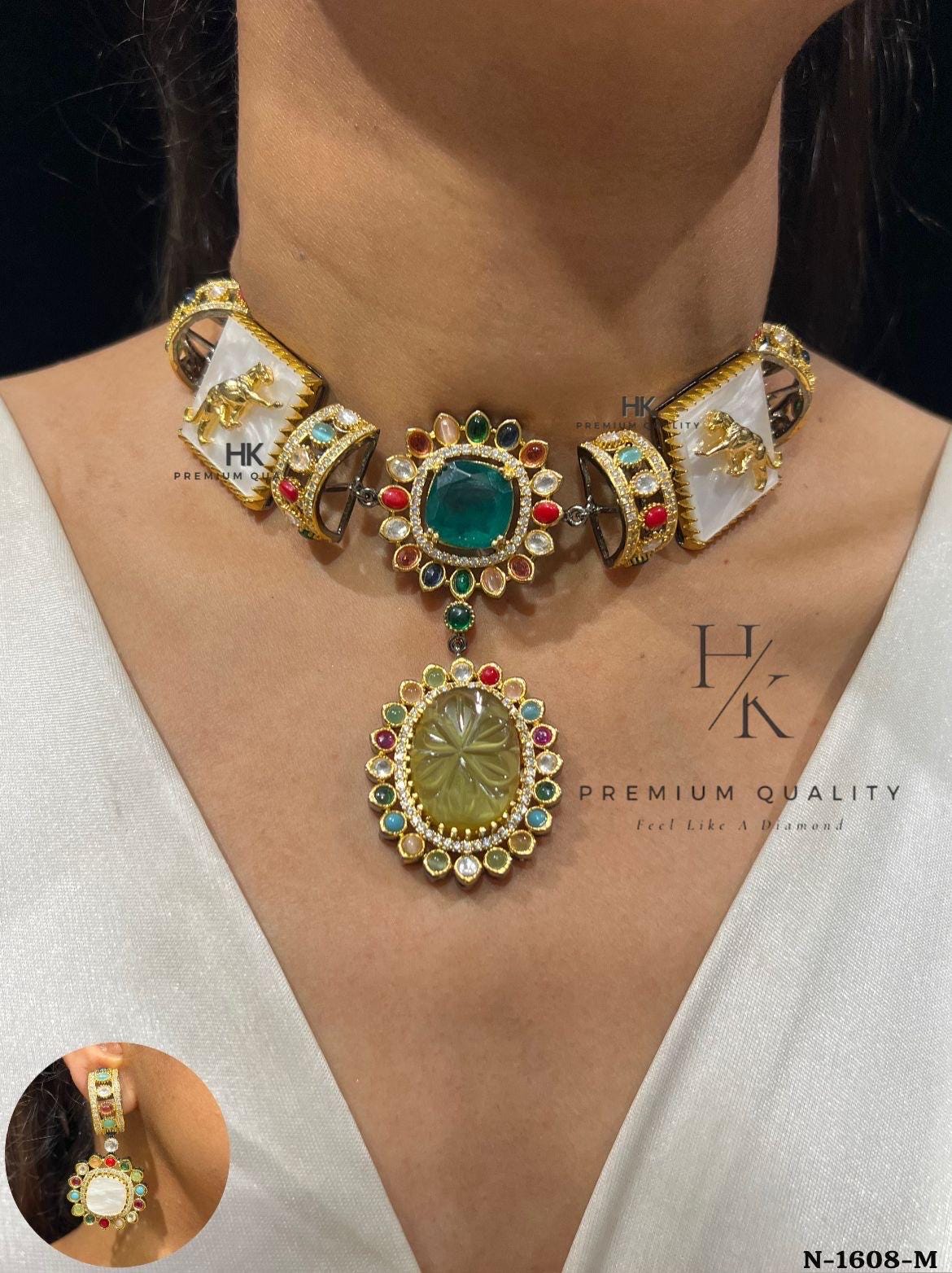 Sabyasachi-Inspired Multicolour Choker Necklace Set with Earrings | Indian Bridal Jewelry | Festive Statement Jewellery