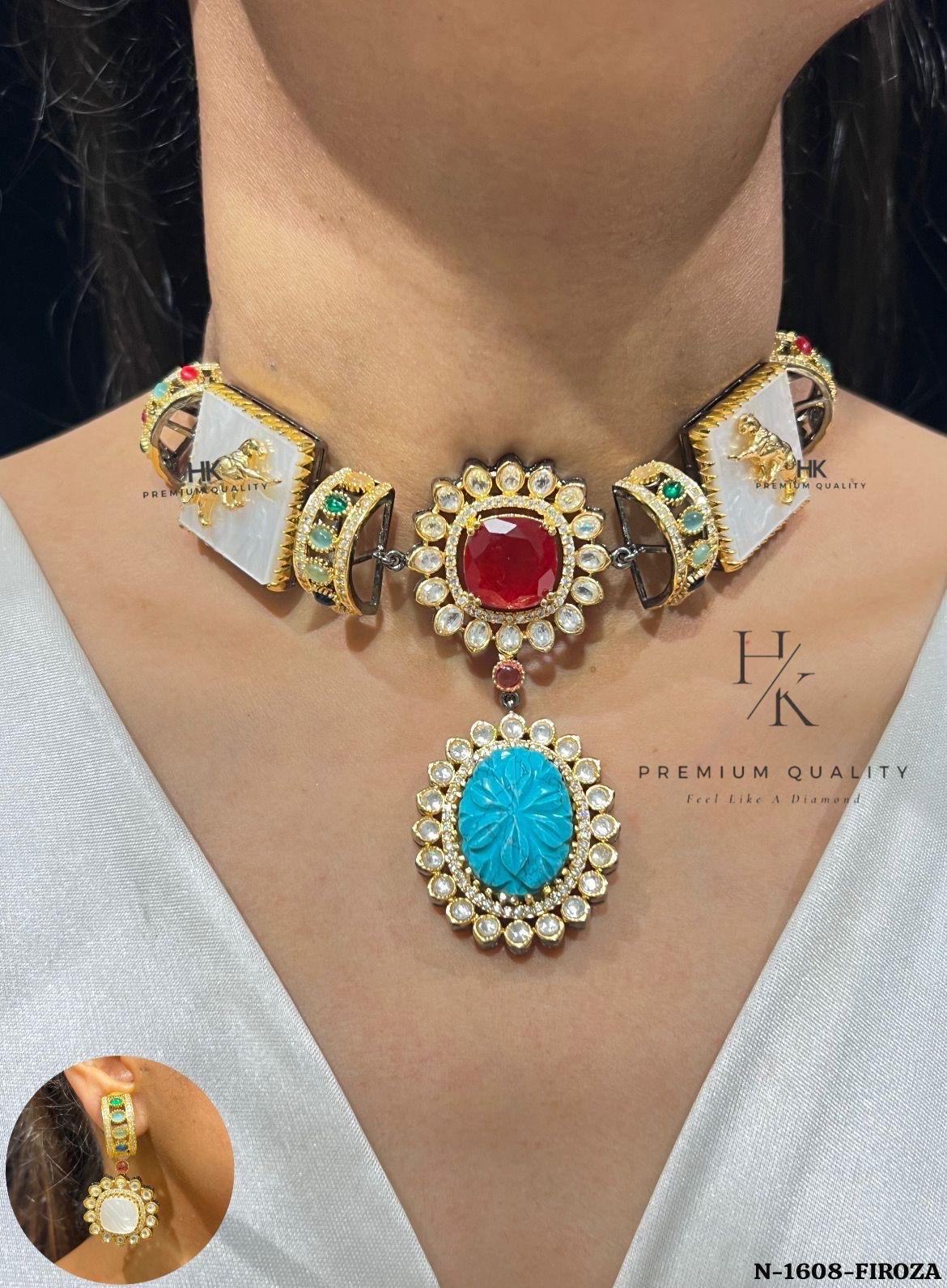 Sabyasachi-Inspired Multicolour Choker Necklace Set with Earrings | Indian Bridal Jewelry | Festive Statement Jewellery
