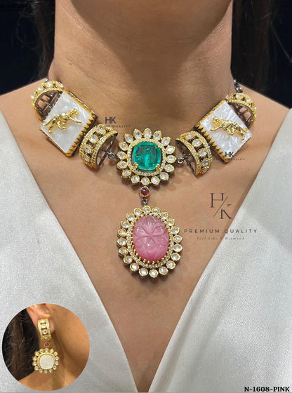 Sabyasachi-Inspired Multicolour Choker Necklace Set with Earrings | Indian Bridal Jewelry | Festive Statement Jewellery
