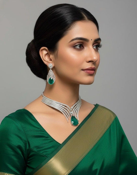 American Diamond Pendant Set: Elegant AD Jewelry with Matching Earrings