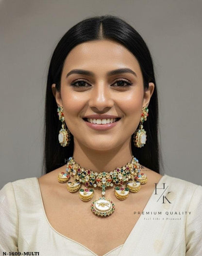 22ct Gold Plated Moonlight Stone Necklace & Earrings | Sabyasachi Inspired Bridal Jewelry Set