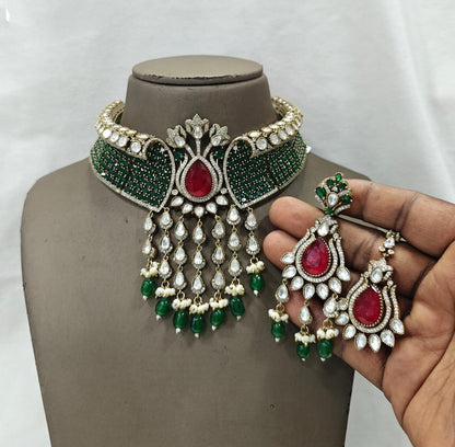 CZ Kundan Choker Set | Indian Bridal Jewelry with Maangtikka