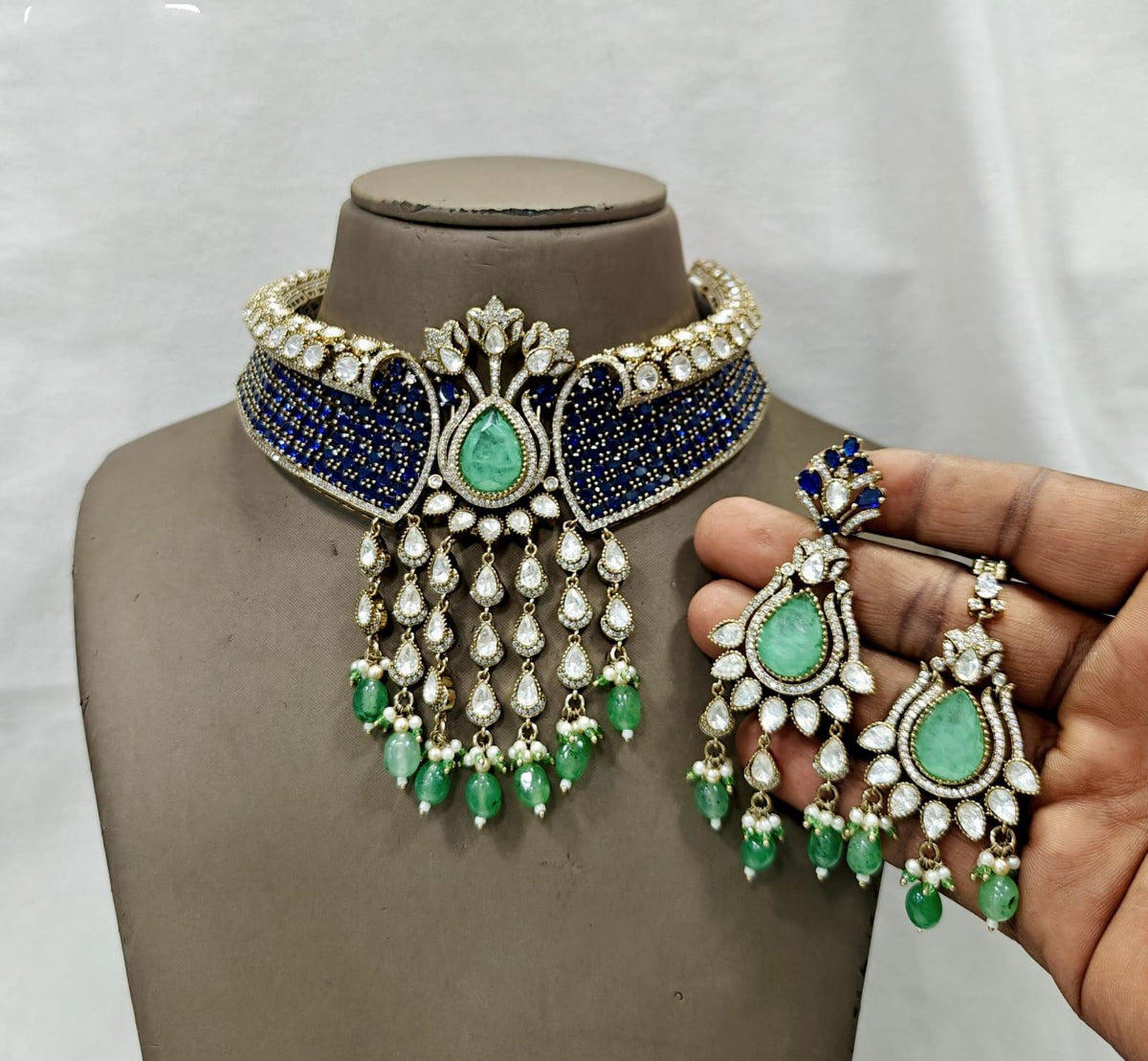 CZ Kundan Choker Set | Indian Bridal Jewelry with Maangtikka