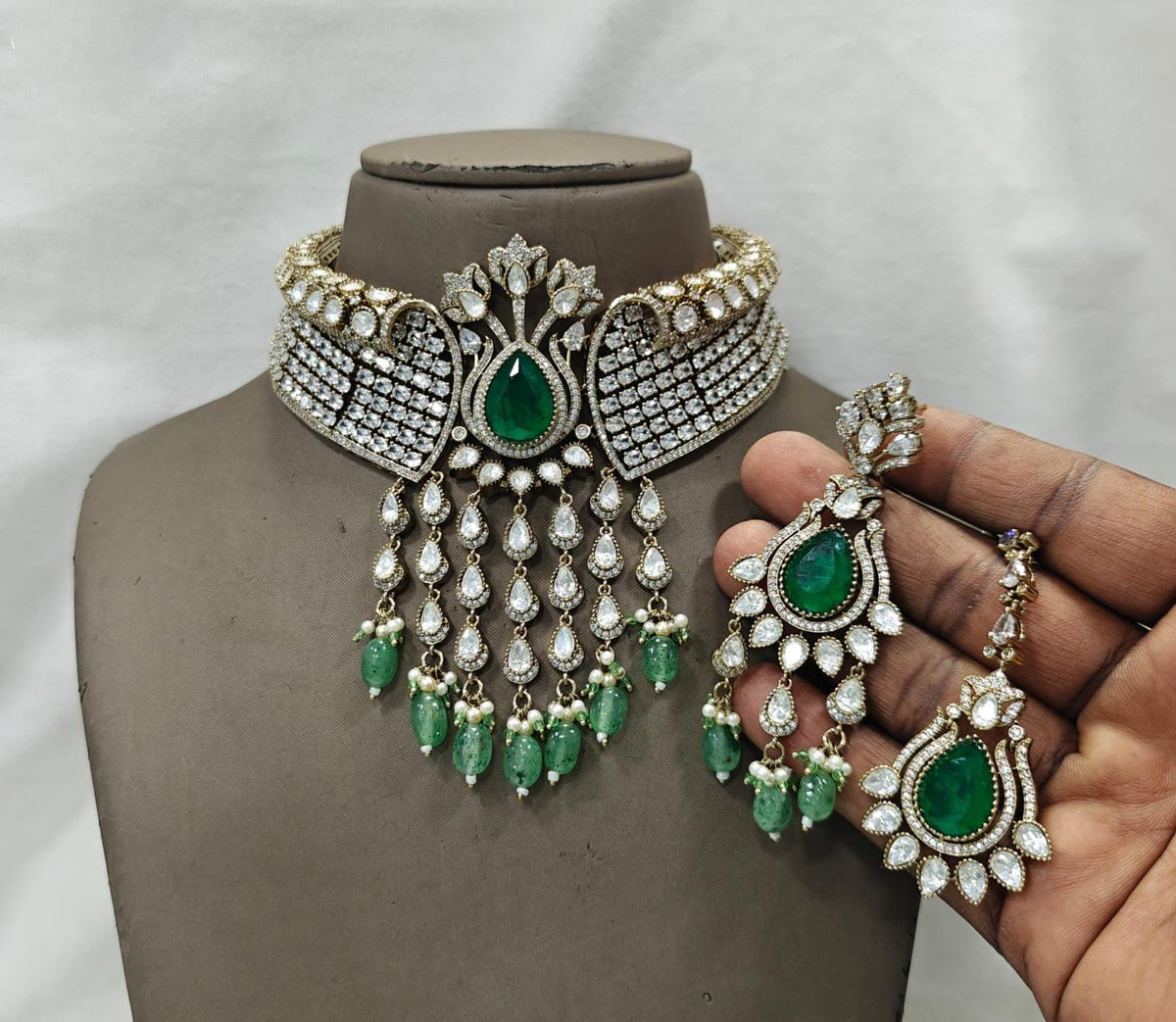 CZ Kundan Choker Set | Indian Bridal Jewelry with Maangtikka