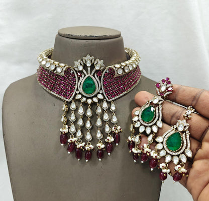 CZ Kundan Choker Set | Indian Bridal Jewelry with Maangtikka