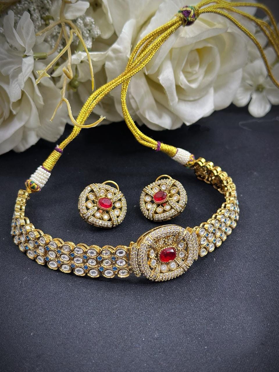 Kundan Choker Necklace Set | Gold Plated Indian Jewelry