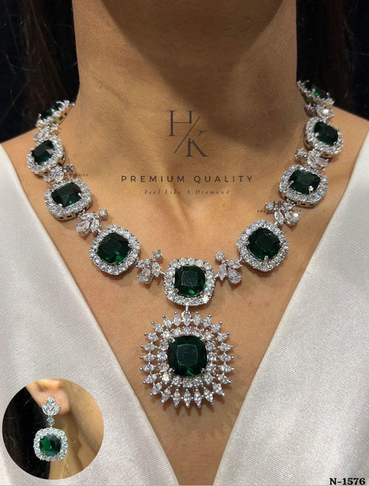American Diamond Necklace Set with Earrings | Indian Bridal Jewelry | Festive & Party Wear Set