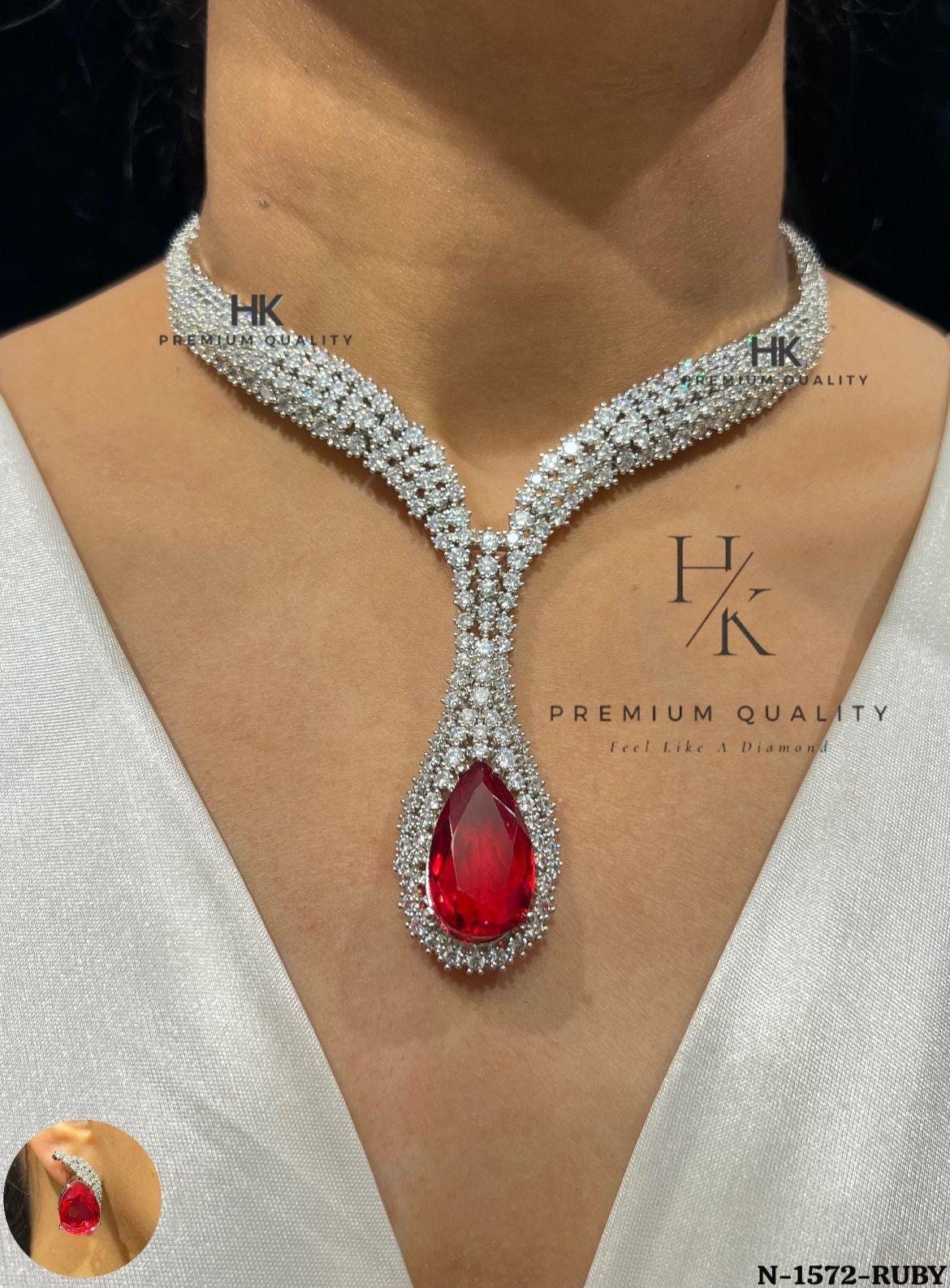 American Diamond Necklace Set – Red Doublet, Indian Jewelry