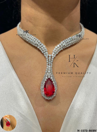 American Diamond Necklace Set – Red Doublet, Indian Jewelry
