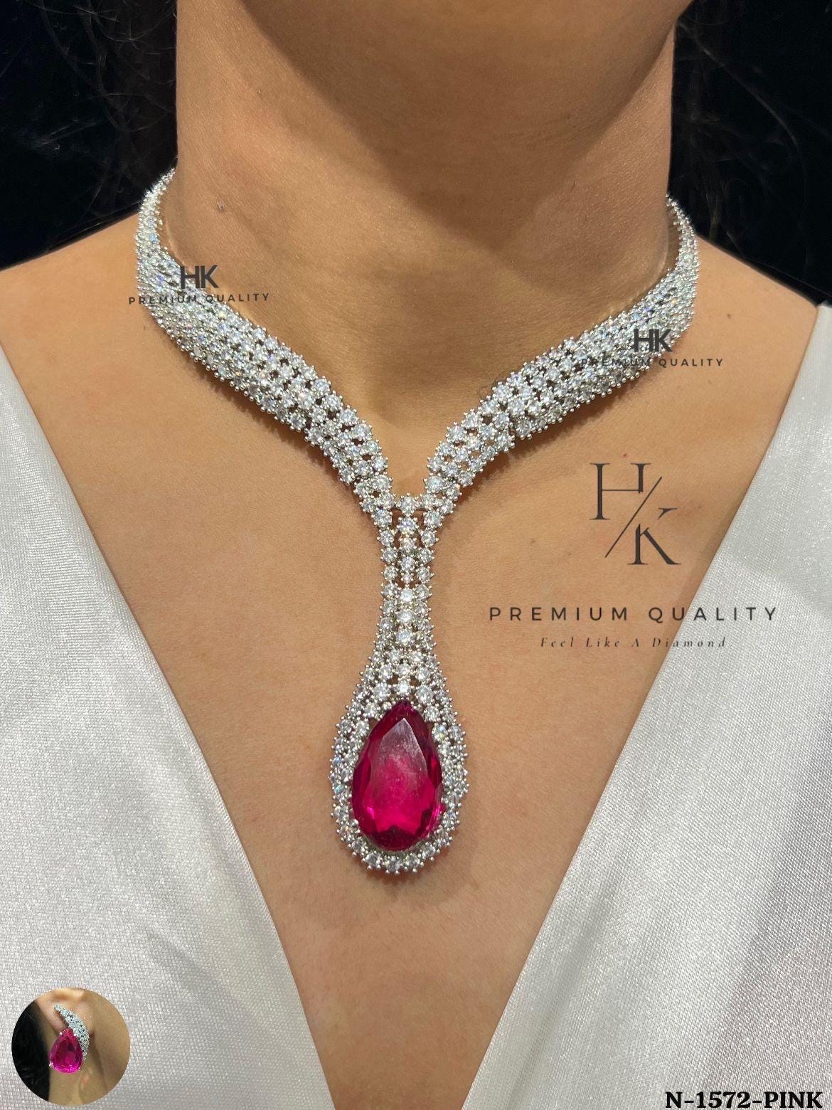 American Diamond Necklace Set – Red Doublet, Indian Jewelry
