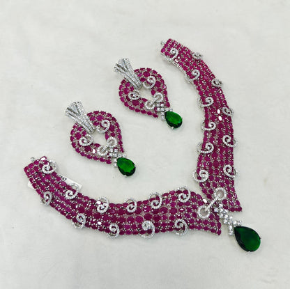 CZ Bridal Necklace Set | Indian Wedding Jewelry, Statement Earrings