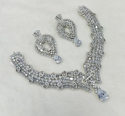CZ Bridal Necklace Set | Indian Wedding Jewelry, Statement Earrings