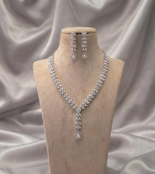 AD Stone Indian Jewelry Set, American Diamond Necklace & Earrings