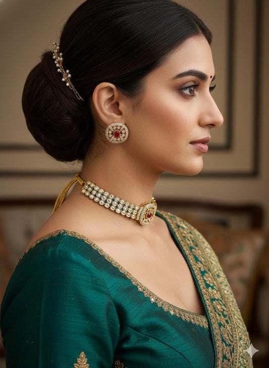 Kundan Choker Necklace Set | Gold Plated Indian Jewelry