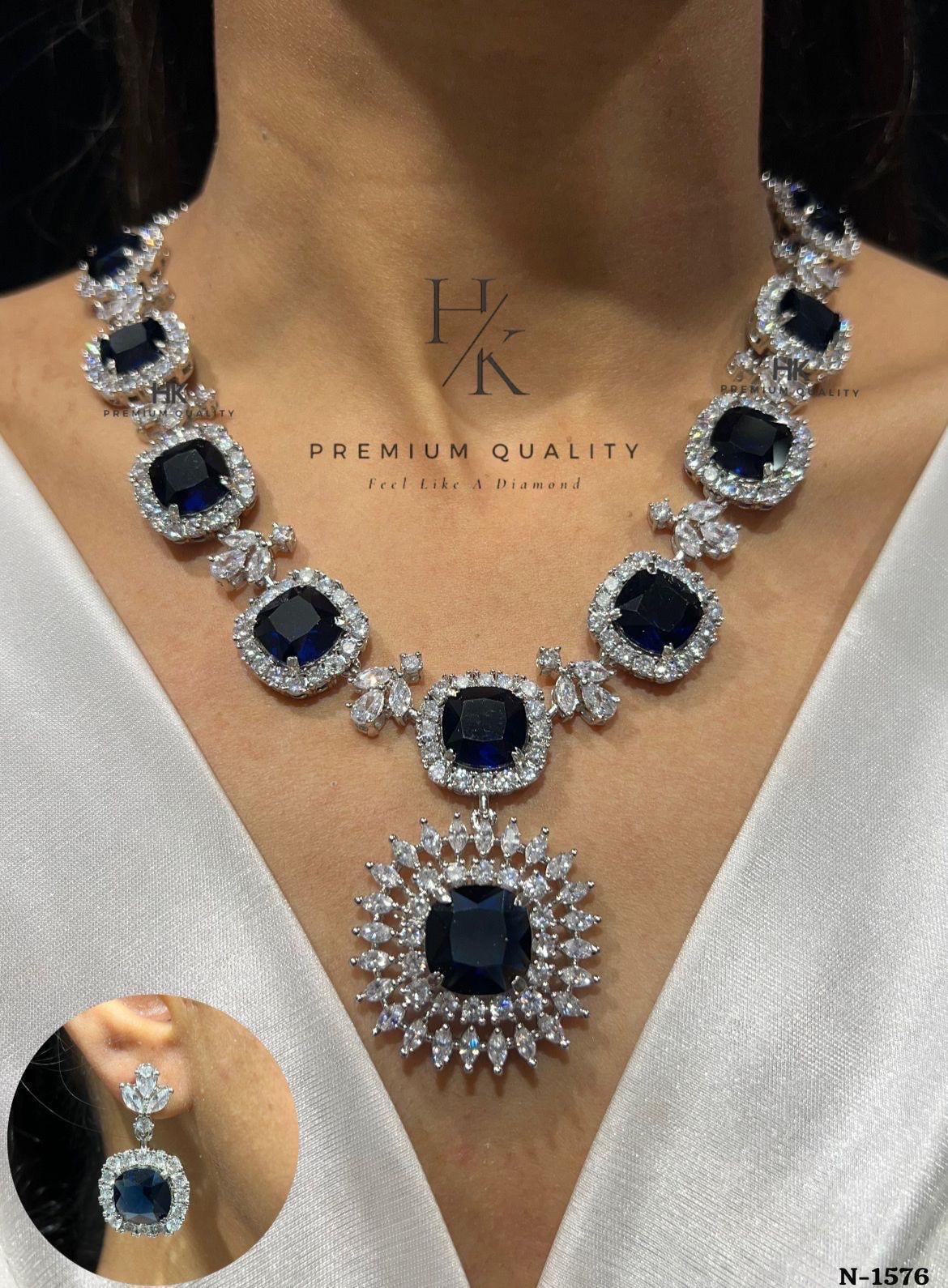 American Diamond Necklace Set with Earrings | Indian Bridal Jewelry | Festive & Party Wear Set