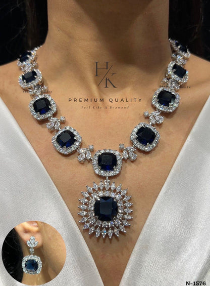 American Diamond Necklace Set with Earrings | Indian Bridal Jewelry | Festive & Party Wear Set