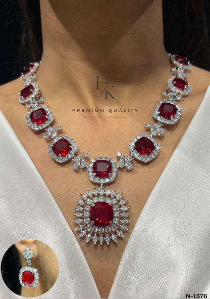 American Diamond Necklace Set with Earrings | Indian Bridal Jewelry | Festive & Party Wear Set